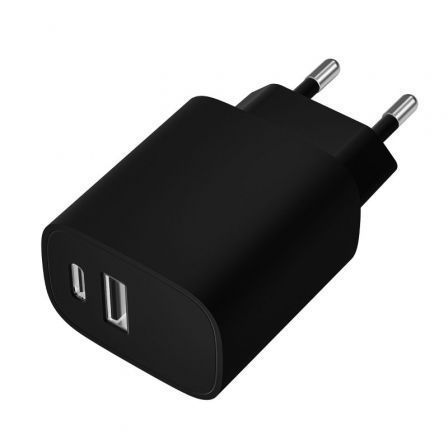 Leotec LECSPH20W2K Cargador de Pared 20W Negro con USB-C PD y USB-A